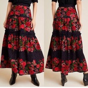 Anthropologie Tiered Corduroy Maxi Skirt